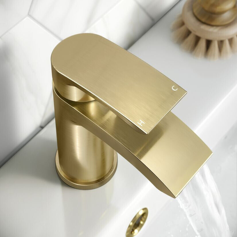 Brushed Brass Sleek Waterfall Basin Mono Tap - Waste - Image 4