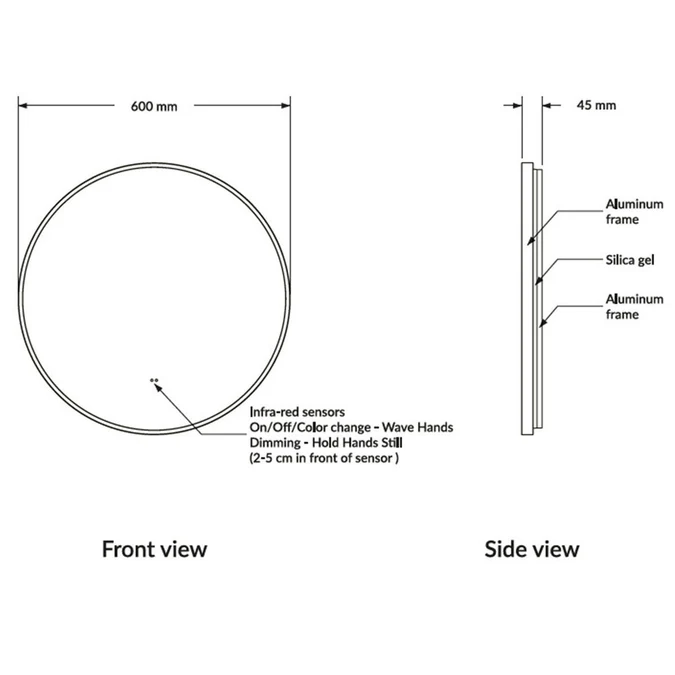 Scudo Macie 600mm Round Brushed Brass LED Bathroom Mirror with Demister & Touch Sensor - Image 5