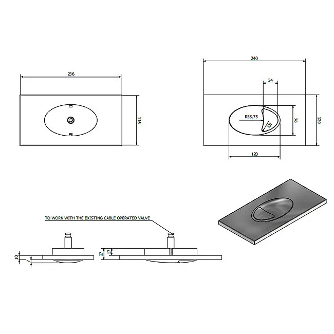 Elsi Lumo Brushed Brass Flush Plate for Cable Operated Cisterns - Image 3