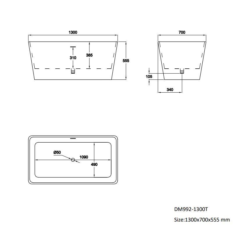 Bainlo Alba 1300 x 700mm Compact Freestanding Bath – Double-Ended Design - Image 3