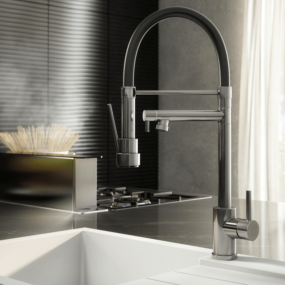 Tempo Goda Brushed Steel Pull-Out Kitchen Mixer Tap – Multi-Use with Gel Hose - Image 2