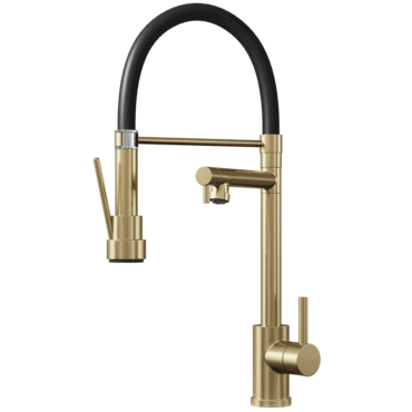 Tempo Goda Brushed Brass Pull-Out Kitchen Mixer Tap – Multi-Function with Gel Hose