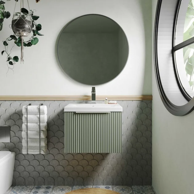 Hudson Reed Fluted 500mm Wall Hung Vanity Unit - Satin Green - Image 3