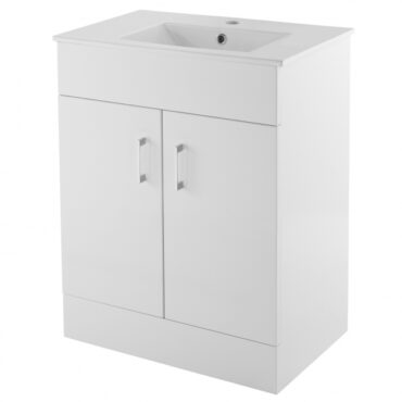 Eden 600mm Gloss White Vanity Unit with Ceramic Basin - Front View