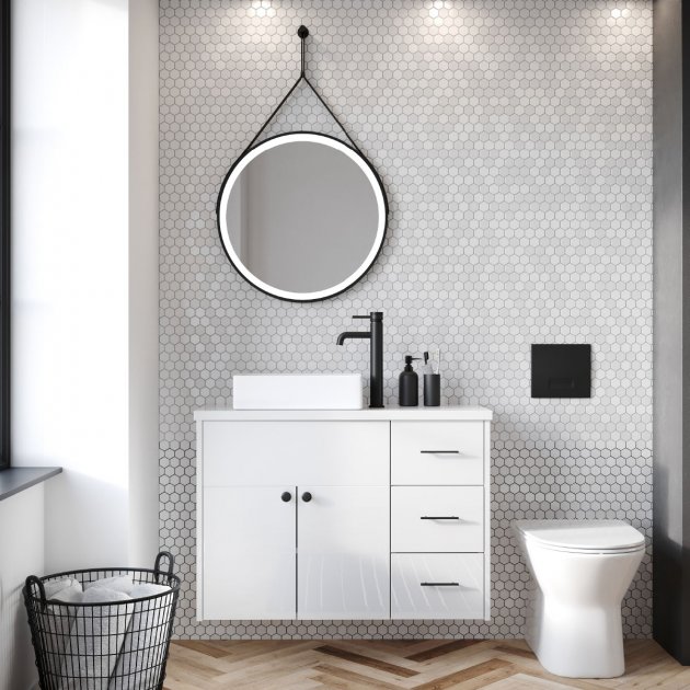 Scudo Belini Round LED Hanging Mirror – 600mm Matt Black with Touch Sensor & Demister - Image 3