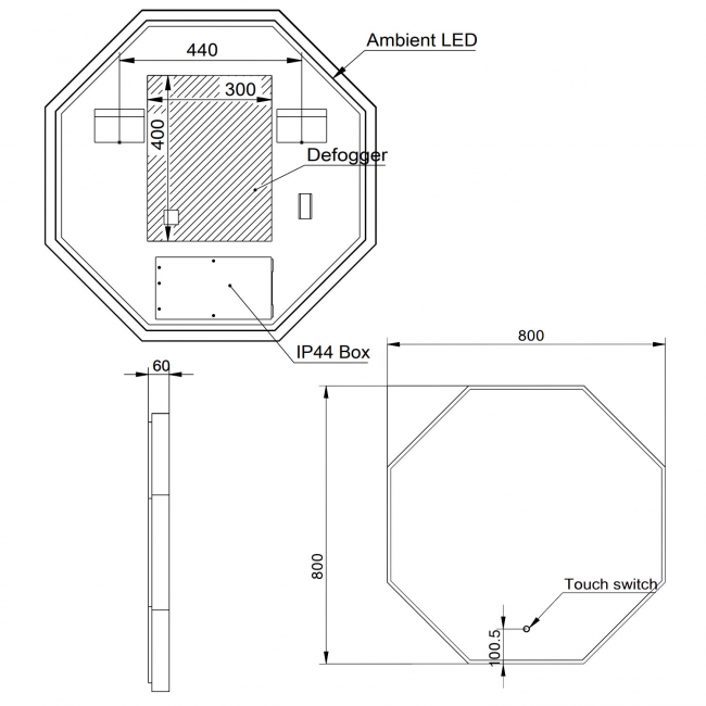 Passa LED Illuminated Hexagonal Mirror – Matte Black Frame - Image 3