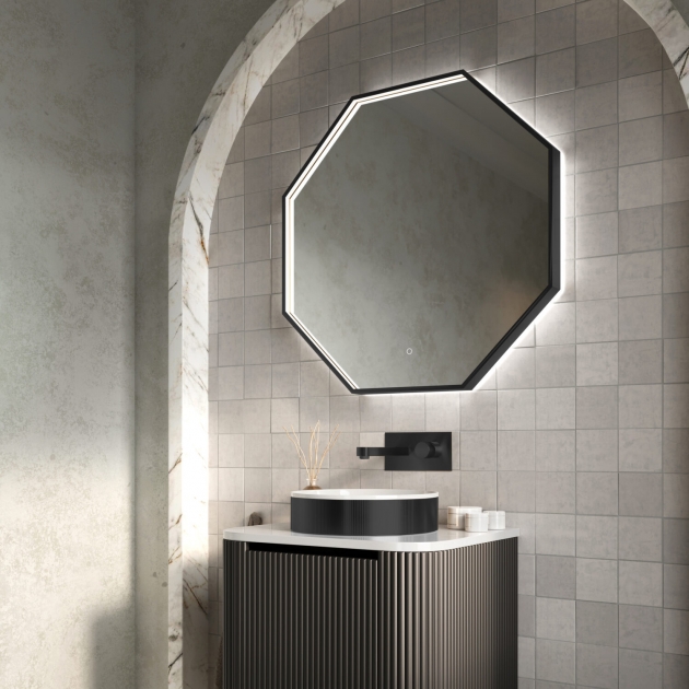 Passa LED Illuminated Hexagonal Mirror – Matte Black Frame - Image 2