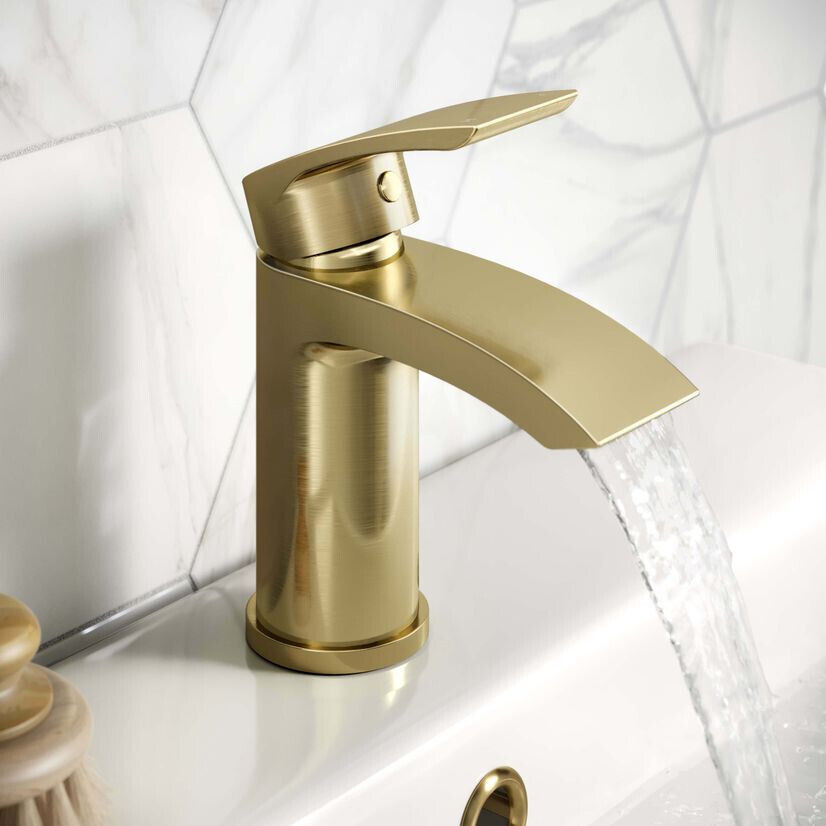 Brushed Brass Sleek Waterfall Basin Mono Tap - Waste - Image 2