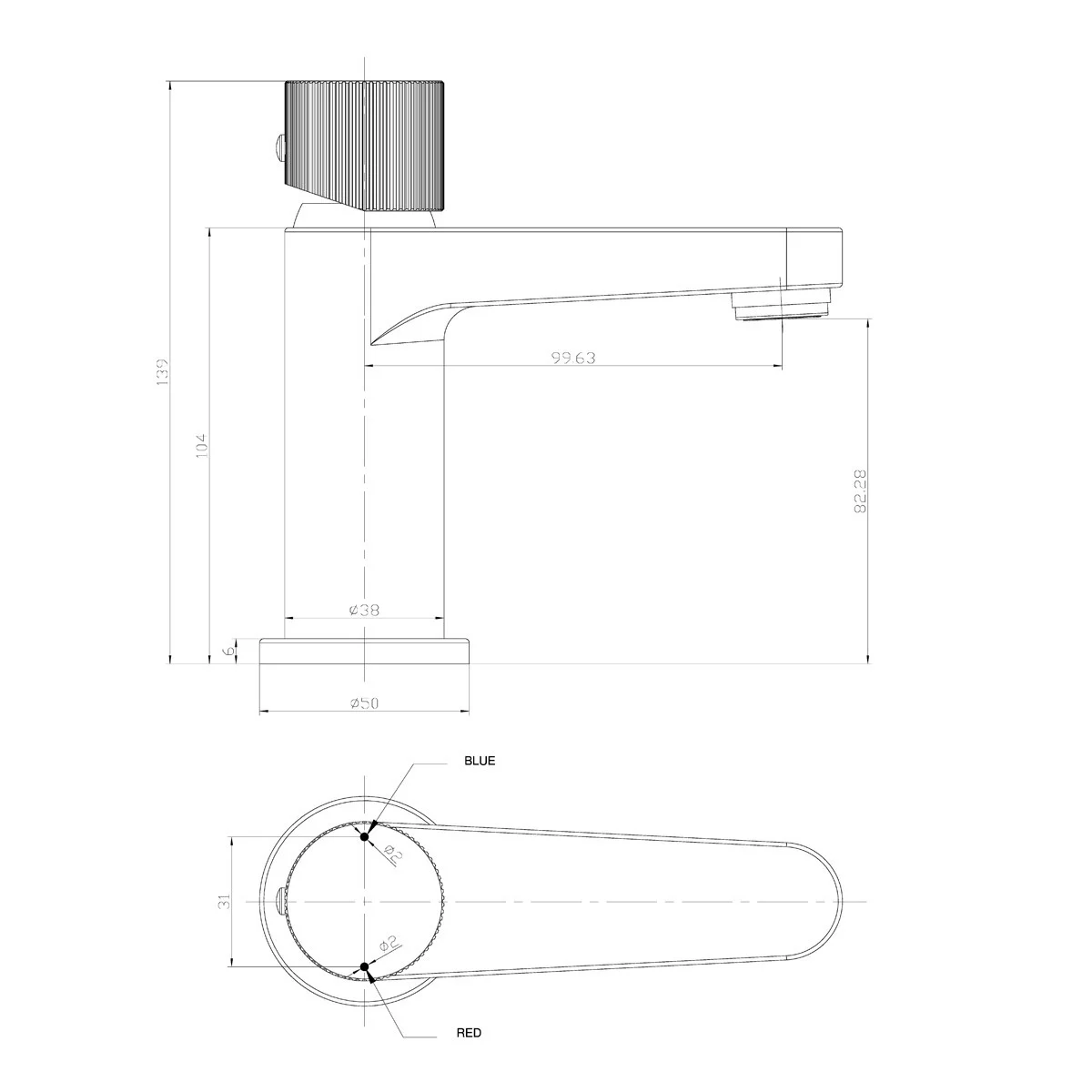 Scudo Koko Brushed Brass Mini Basin Mixer Tap Fluted Handle - Image 4