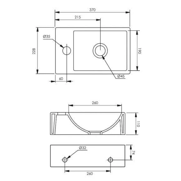 Tavistock Matrix 370mm Wall Hung Left-Handed Cloakroom Basin - Image 2