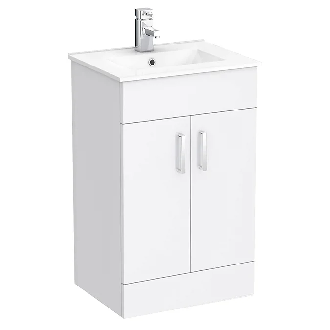 Eden 500mm Gloss White Small Vanity Unit with Ceramic Basin - Front View