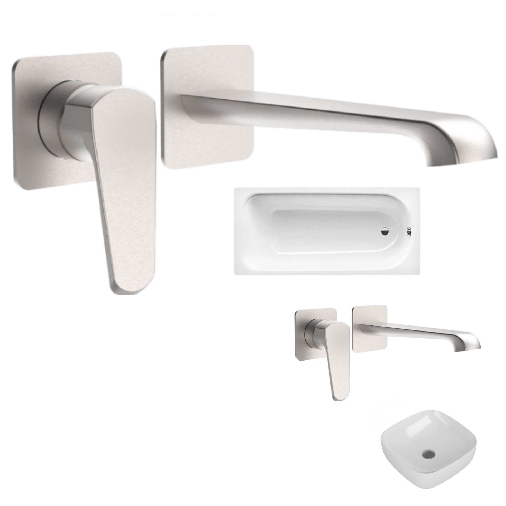 Scudo Montana Wall Mounted Mixer Tap in Brushed Nickel, available as a basin or bath option.