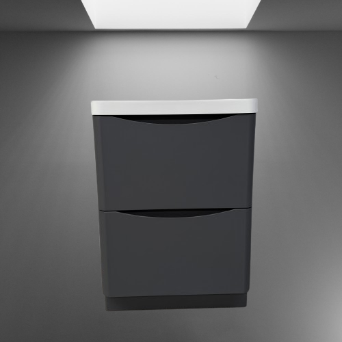 Jupiter Bali 600mm Matt Grey 2-Drawer Floorstanding Vanity Unit with Basin - Image 4