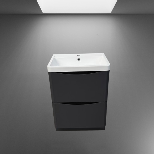 Jupiter Bali 600mm Matt Grey 2-Drawer Floorstanding Vanity Unit with Basin - Image 9