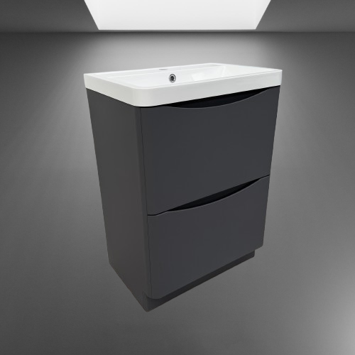 Jupiter Bali 600mm Matt Grey 2-Drawer Floorstanding Vanity Unit with Basin - Image 8