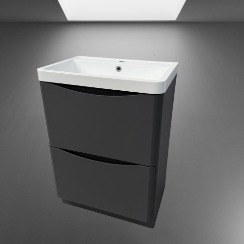 Jupiter Bali 600mm Matt Grey 2-Drawer Floorstanding Vanity Unit with Basin - Image 6