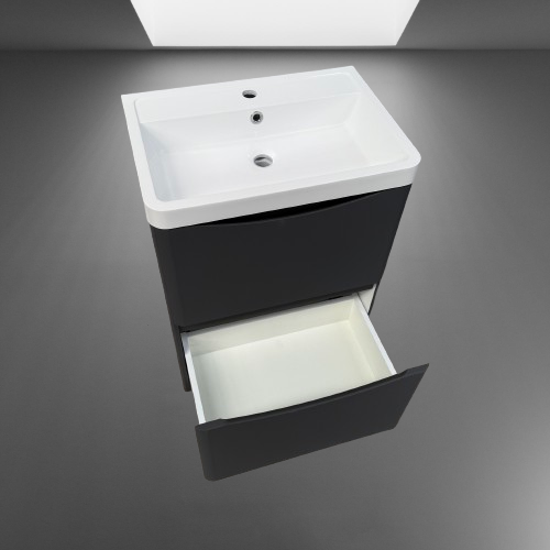 Jupiter Bali 600mm Matt Grey 2-Drawer Floorstanding Vanity Unit with Basin - Image 7