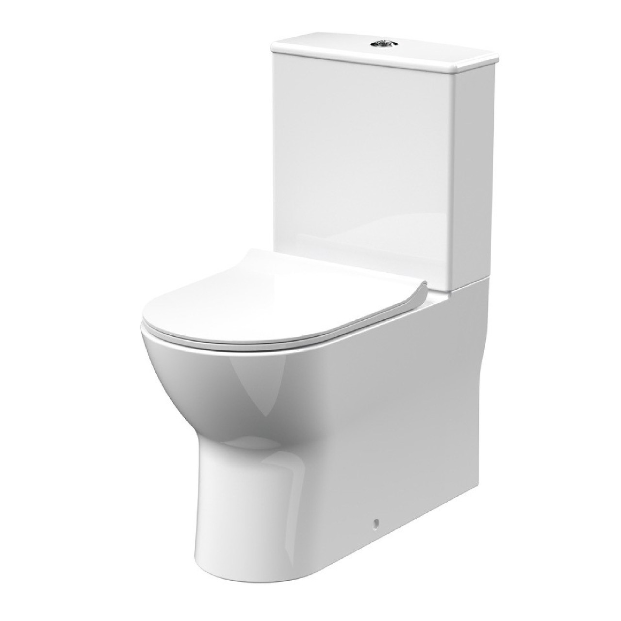 Nuie Freya Semi Flush to Wall Close Coupled Toilet in white with soft-close seat and push-button flush.