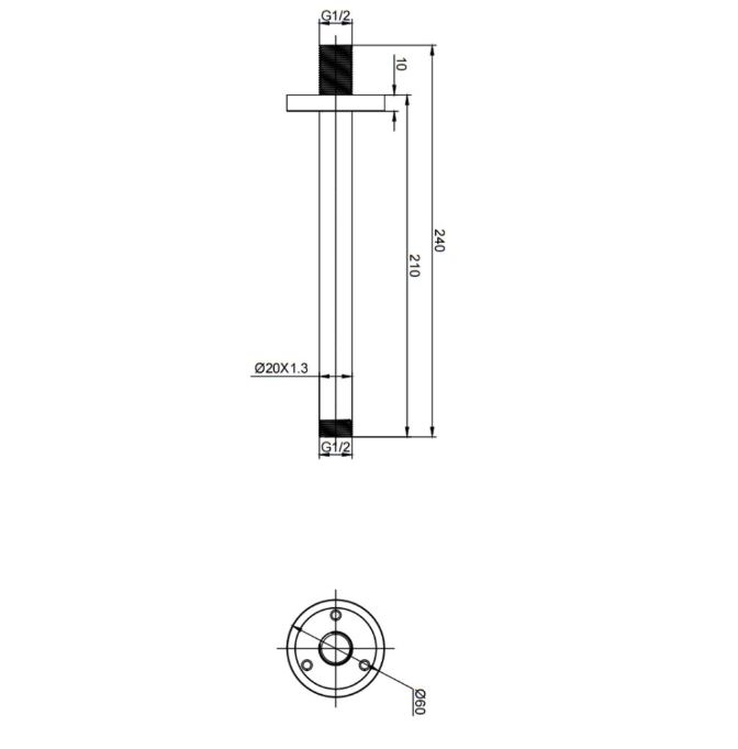 Kartell Round Ceiling Mounted Shower Arm 210mm – Chrome - Image 2