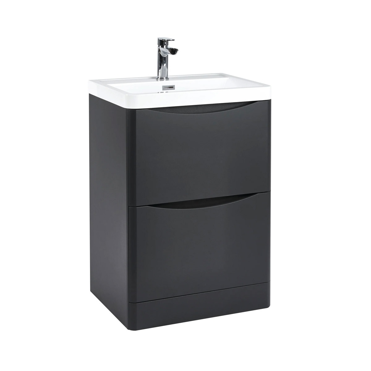 Jupiter Bali 600mm Matt Grey 2-Drawer Floorstanding Vanity Unit with Basin