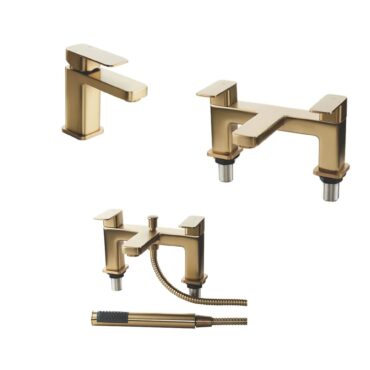 Ellsi Lanza Square brushed brass bathroom taps collection