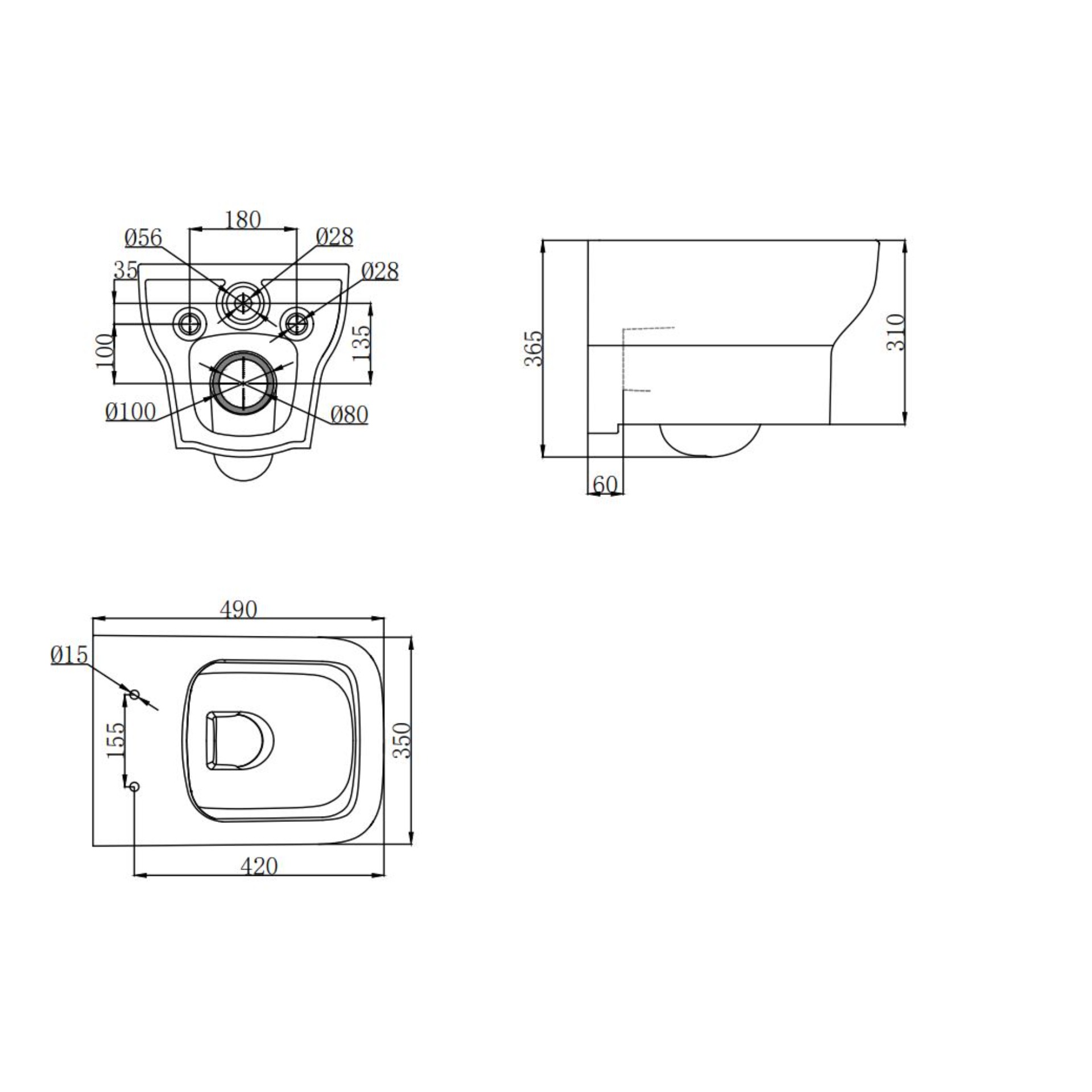 Kartell Korsika Square Wall Hung Pan with Soft Close Seat-490mm Projection - Image 3