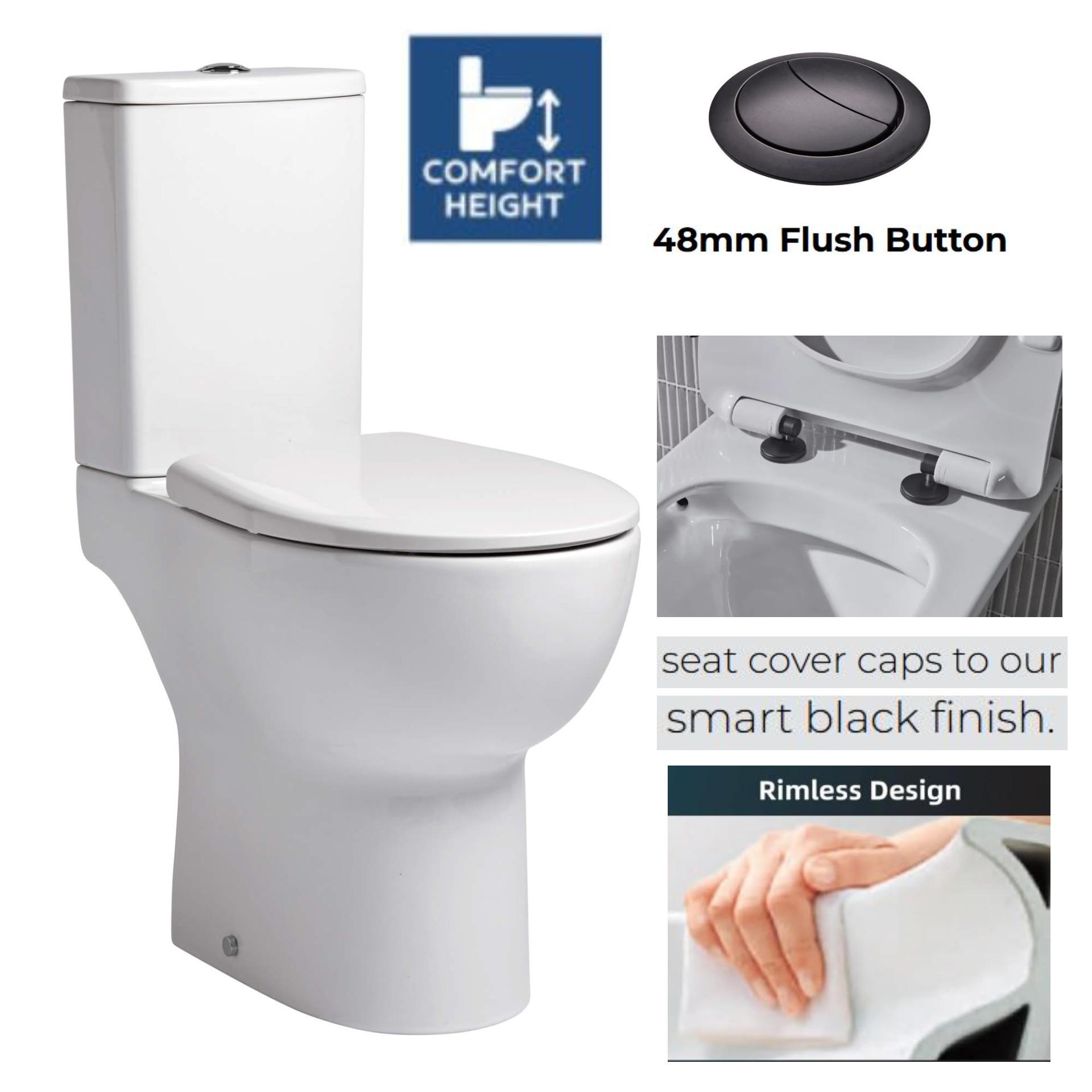 Tavistock Loft Rimless Open Back Close Coupled WC Pan With Cistern-Black Fittings