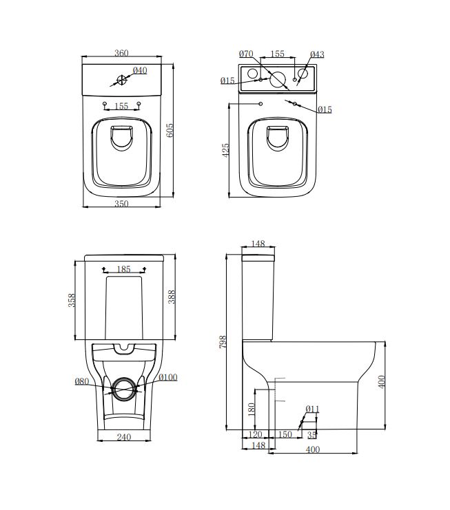 Korsika C/C WC Pan, Cistern & Soft Close Seat - Square Dual Flush - Image 3