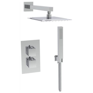 Square chrome concealed thermostatic shower valve with overhead head and handset