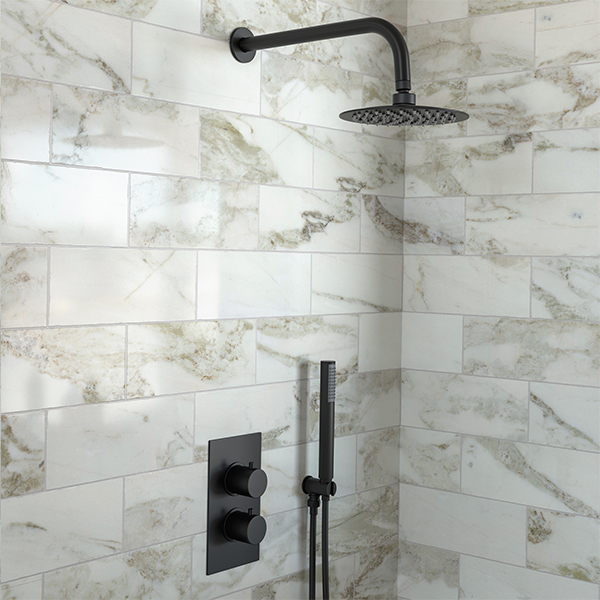 Tempo Flow Round Black 2 Way Concealed Thermostatic Shower Valve with Head & Handset - Image 2