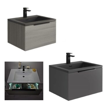 Scudo - Ambience 600mm LED Wall Mounted Vanity Unit With Grey Basin