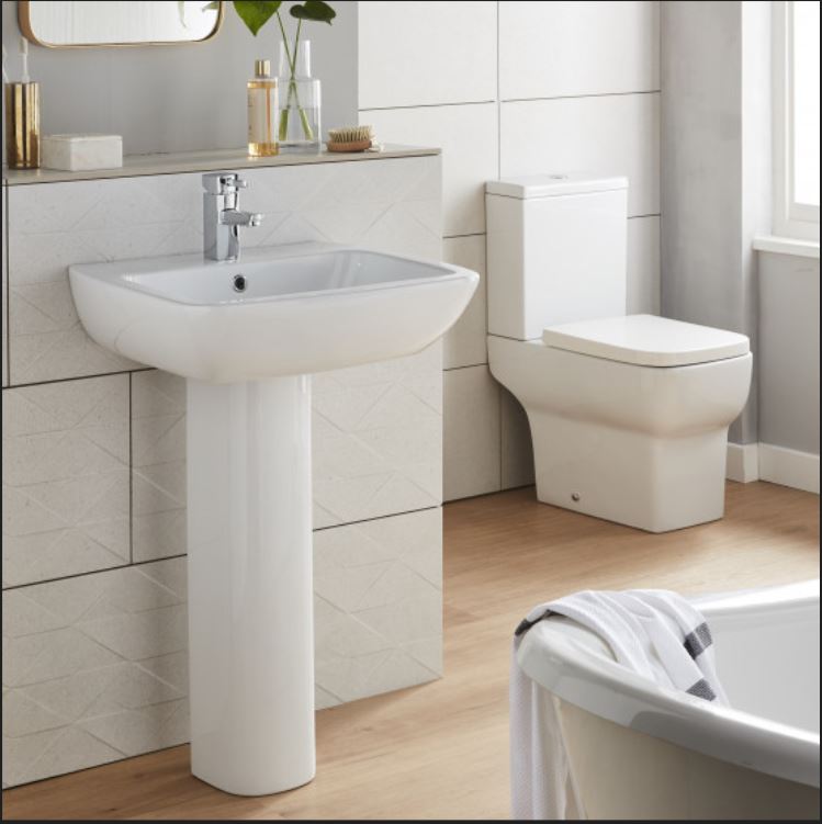 Kartell Square Korsika Toilet and 1 Hole Basin 4 Piece Bathroom Suite