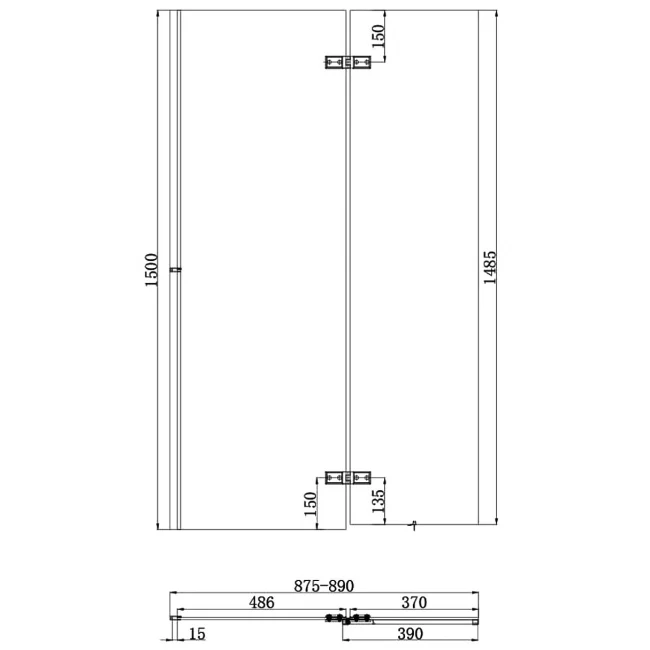 Scudo Square Pivot Chrome Bath Screen Including Fixed Panel – 1500mm H x 900mm W – 6mm Glass - Image 2