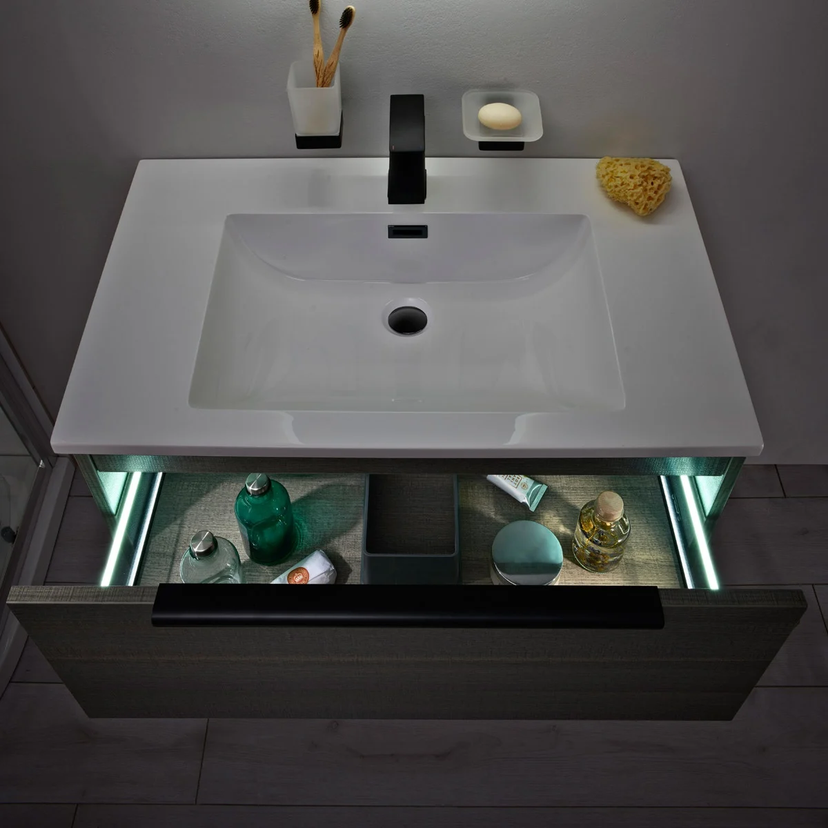 Scudo - Ambience 600mm LED Wall Mounted Vanity Unit With Grey Basin - Image 4