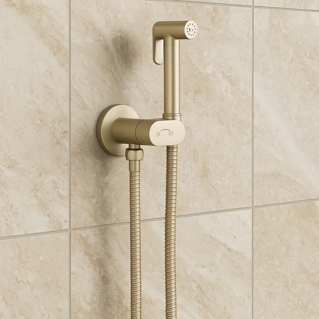 Conon Brushed Brass Round Douche Spray Kit with Integrated Isolator Valve & Hose - Image 4