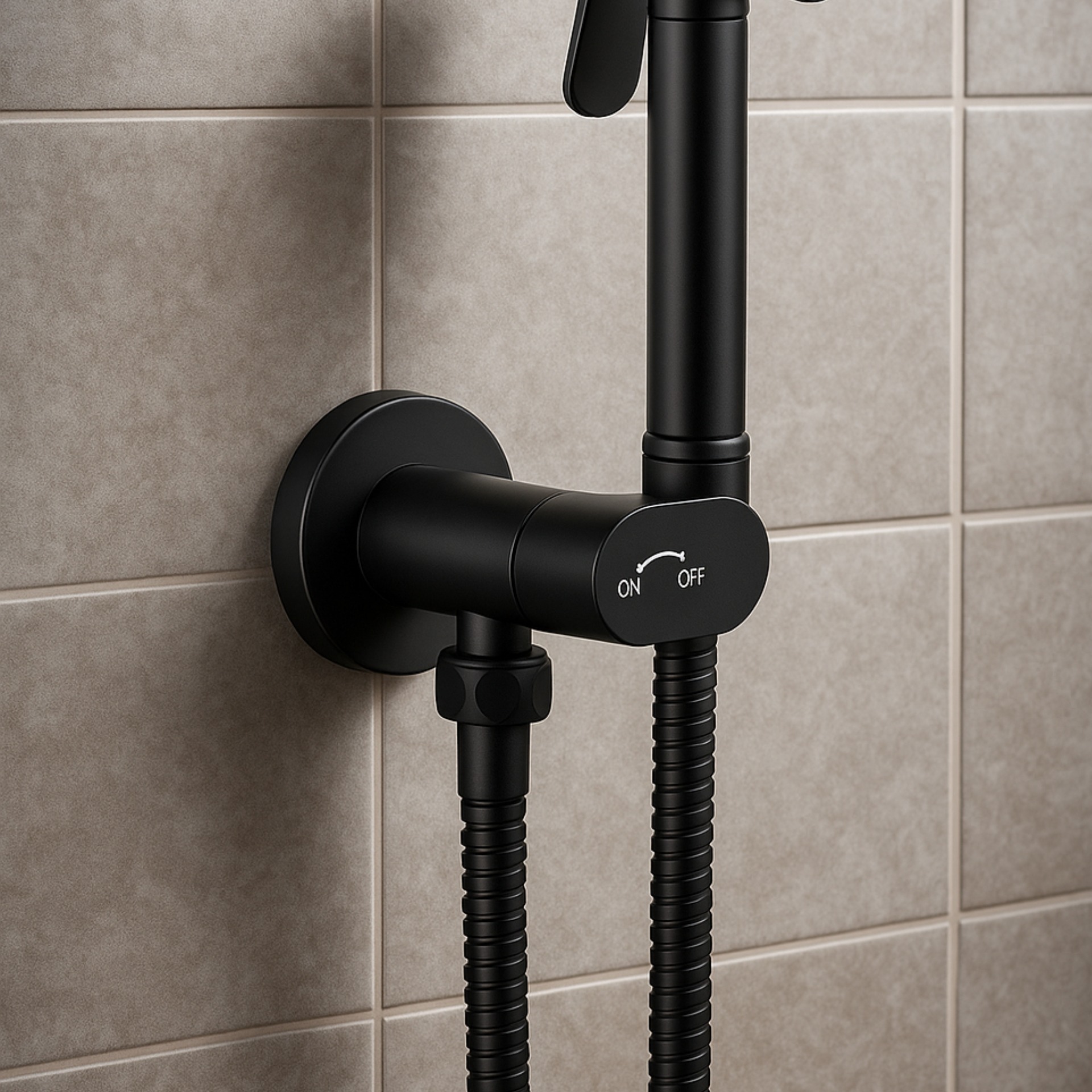 Conon Matt Black Round Douche Spray Kit with Integrated Isolator Valve & Hose - Image 2