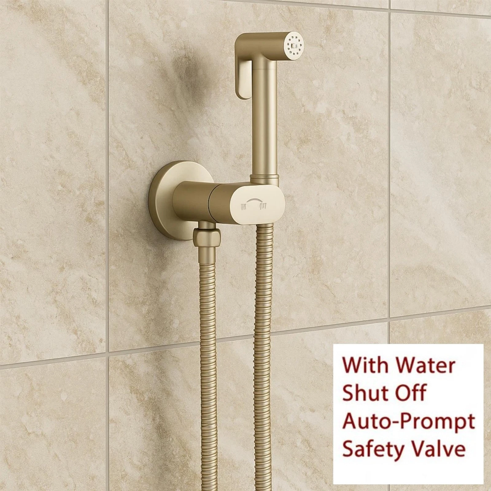 Conon Brushed Brass Round Douche Spray Kit with Integrated Isolator Valve & Hose - Image 2