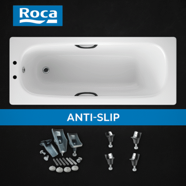 Roca Carla 1700 x 700mm 2TH Steel Enamel Bath with Grips & Anti-Slip Base