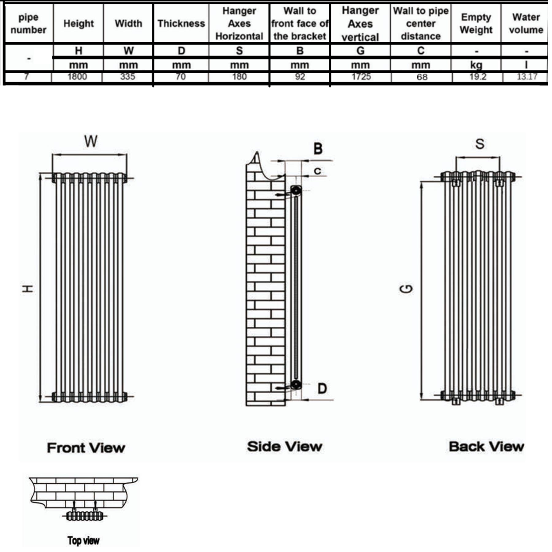 HEATWICK Heritage 1800mm White Vertical Column 2 Radiator 3 Sizes-245-335-425mm - Image 16