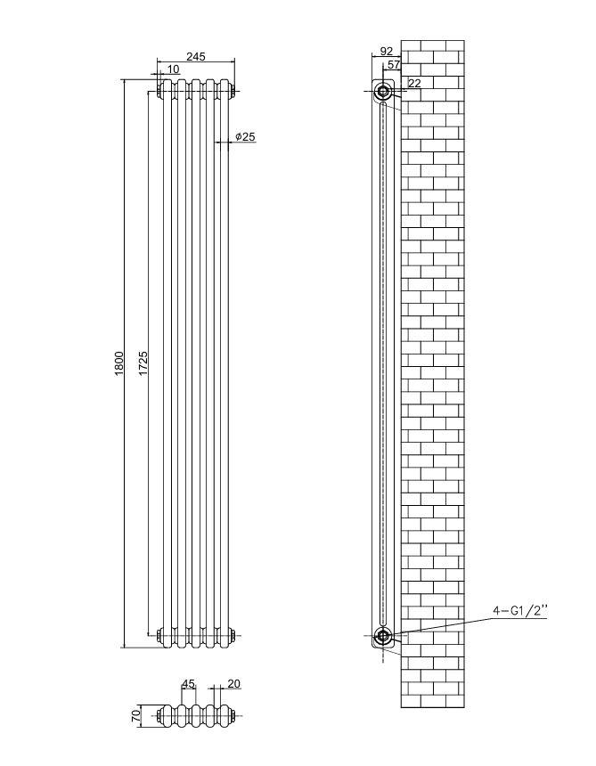 HEATWICK Heritage 1800mm White Vertical Column 2 Radiator 3 Sizes-245-335-425mm - Image 8